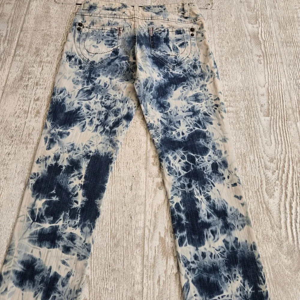 Rock Baby Love Blue White Acid Wash Tie Dye Skinny Jeans Size 1 Y2K Grunge Boho